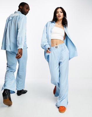 IIQUAL unisex mid waist straight leg trousers co-ord in baby blue - ASOS Price Checker
