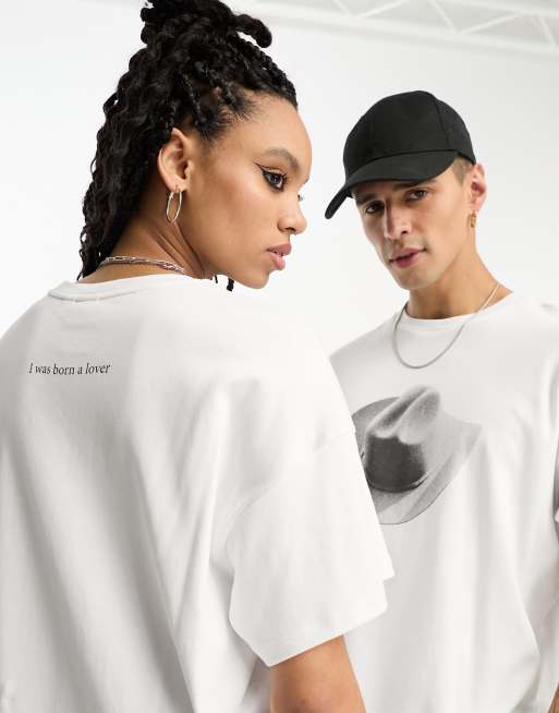 IIQUAL - Uniseks los T-shirt met cowboyhoed icoon in wit