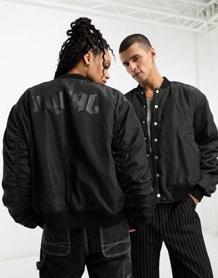 IIQUAL unisex button up bomber jacket in black