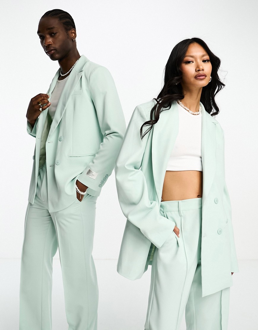 IIQUAL unisex double breasted blazer co-ord in mint-Green