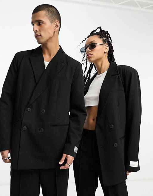 IIQUAL unisex double breasted tailored blazer co-ord in black | ASOS