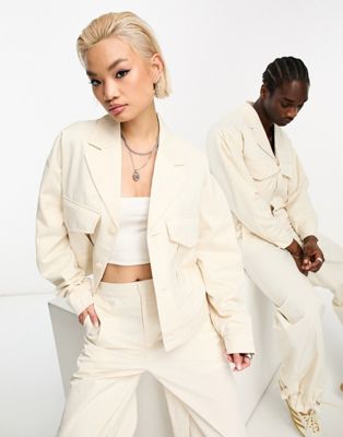 IIQUAL unisex jacket and trouser co-ord in cream