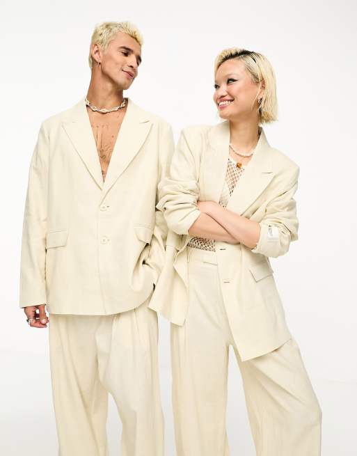 IIQUAL unisex linen blazer in cream part of a set
