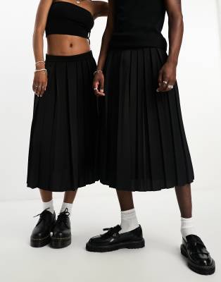 IIQUAL unisex satin pleated midi skirt in black - ASOS Price Checker