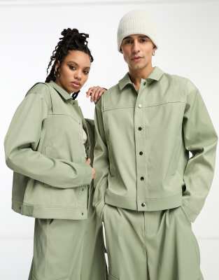 IIQUAL IIQUAL unisex shoulder detail utility jacket co-ord in sage-Green