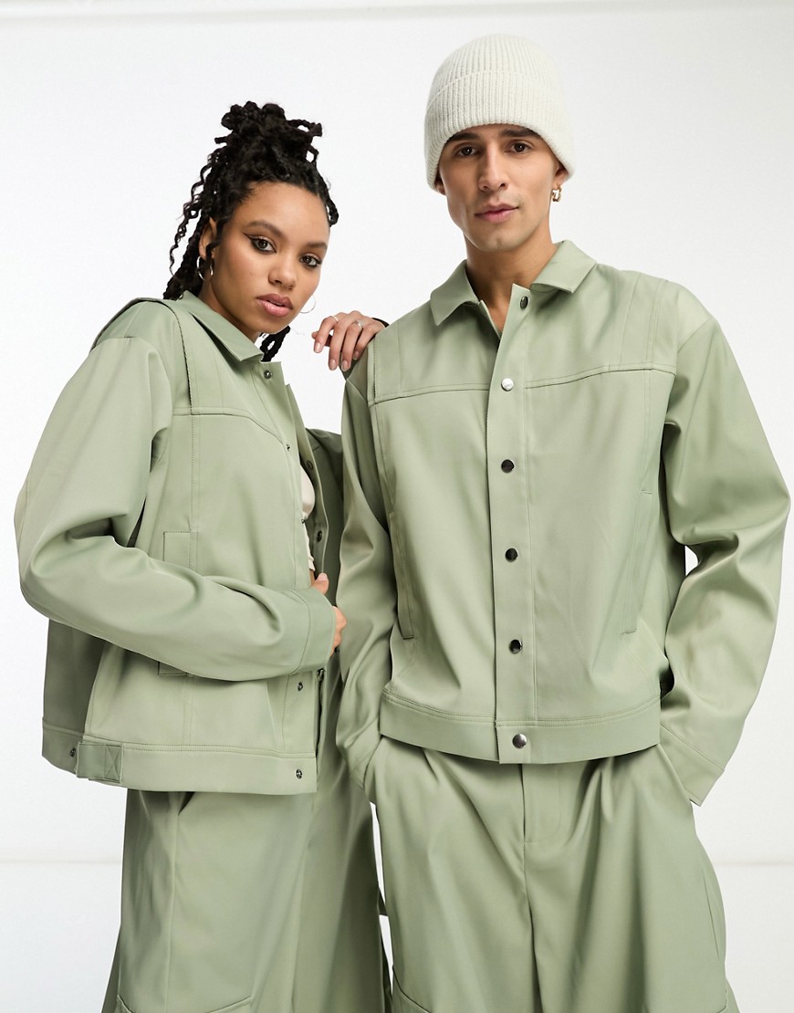 IIQUAL unisex shoulder detail utility jacket co-ord in sage-Green