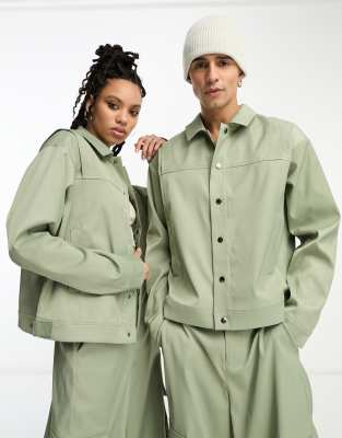 IIQUAL - Unisex-Utility-Jacke in Salbeigrün mit Schulterdetail, Kombiteil