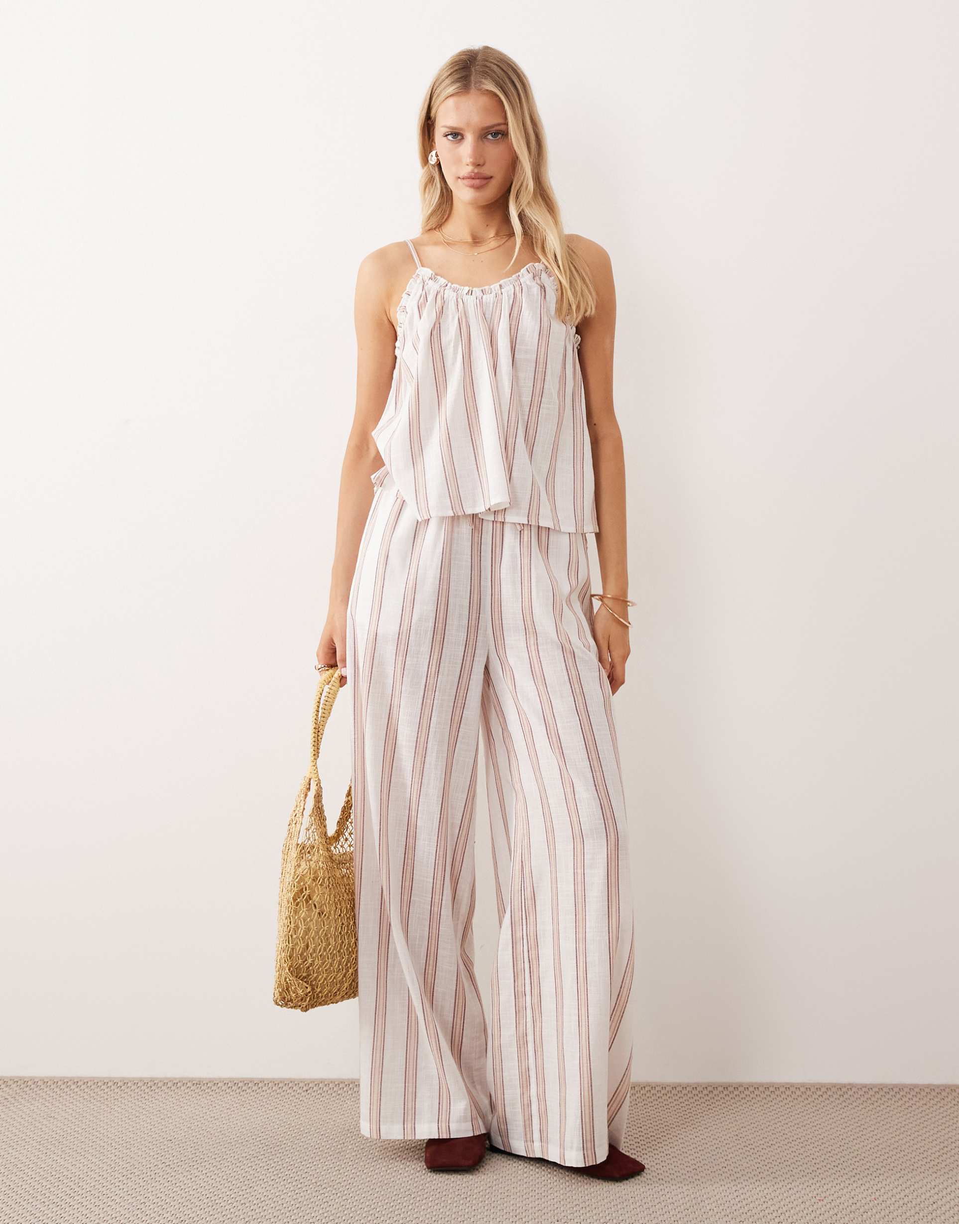iisla & bird beach pants in beige stripes - part of a set