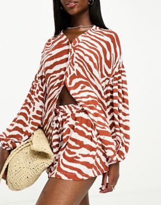 IIsla & Bird beach shirt co-ord in rust zebra print  - ASOS Price Checker