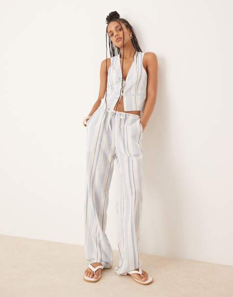 Iisla & Bird beach trouser co-ord in light blue stripe