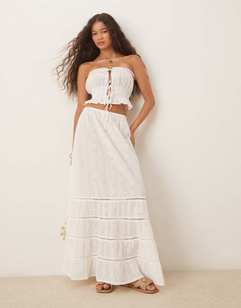 Iisla & Bird broderie ruched tiered beach skirt in white