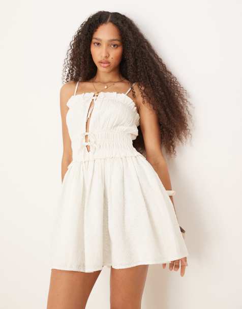 Iisla & Bird shirred tie front mini dress in white