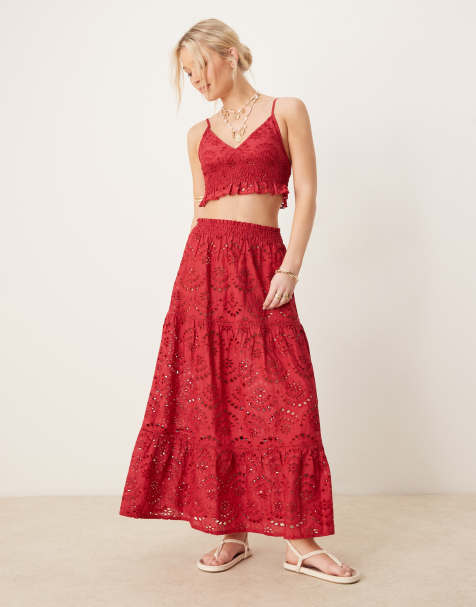 Iisla & Bird broderie beach co-ord in cherry red - view 1