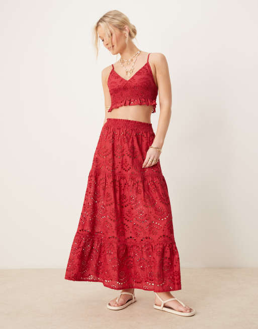 Iisla & Bird broderie beach set in cherry red