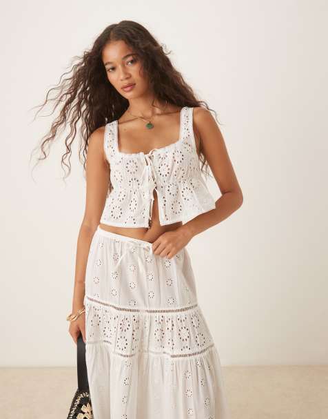 Iisla & Bird broderie double tie beach waistcoat in white (part of a set) - view 1