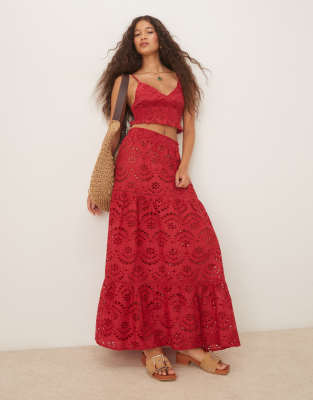 Iisla & Bird Iisla & Bird broderie maxi beach skirt in cherry red