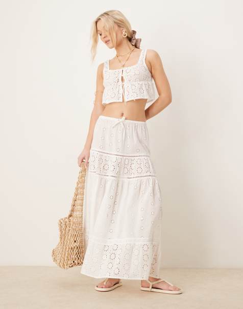 Iisla & Bird broderie maxi tiered beach skirt in white - part of a set - view 1