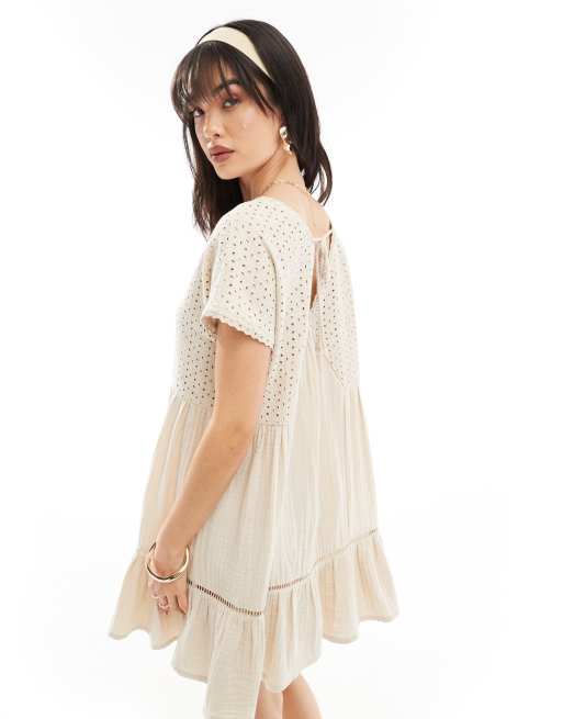 Iisla & Bird broderie mini beach dress in cream, 4 of 4