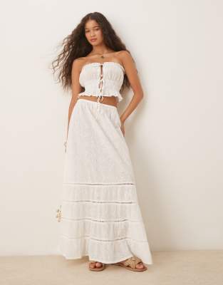 Iisla & Bird Iisla & Bird broderie ruched tiered beach skirt in white