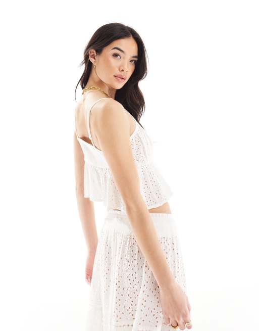 Iisla & Bird broderie strappy beach top in white (part of a set), 3 of 4