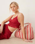 [Iisla & Bird] Iisla & Bird broderie v neck ruched beach top in cherry red (part of a set) 16 Red