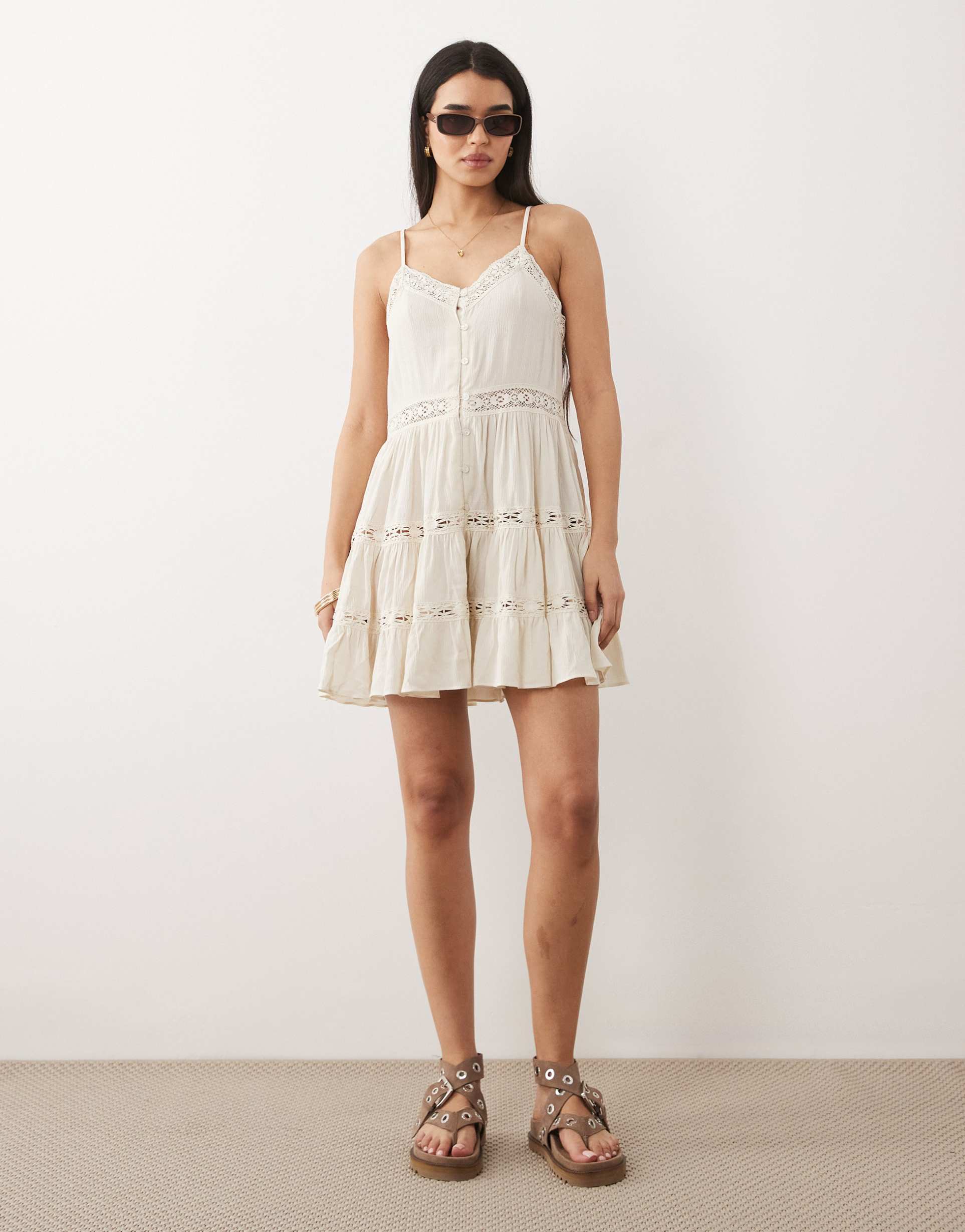 iisla & bird button down mini dress in oat