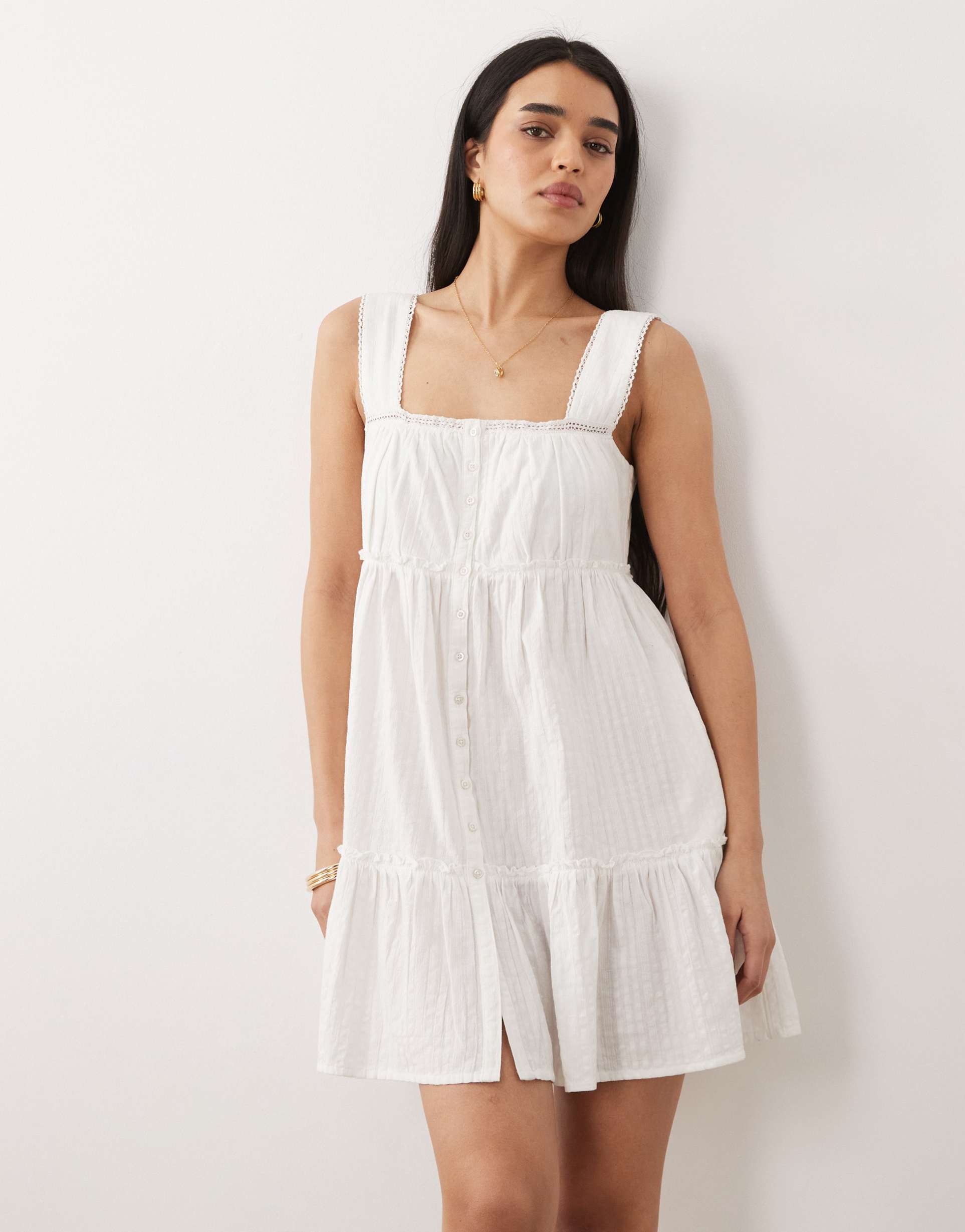 iisla & bird button up mini beach dress in white