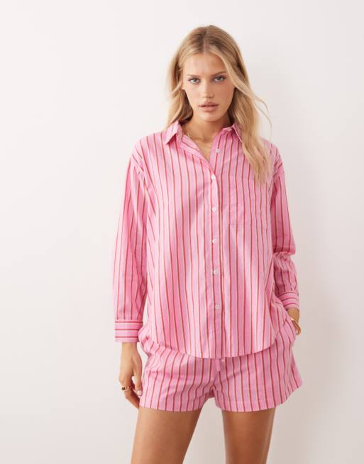 Iisla & Bird - Camicia a maniche lunghe rosa e rossa a righe, 4 di 4