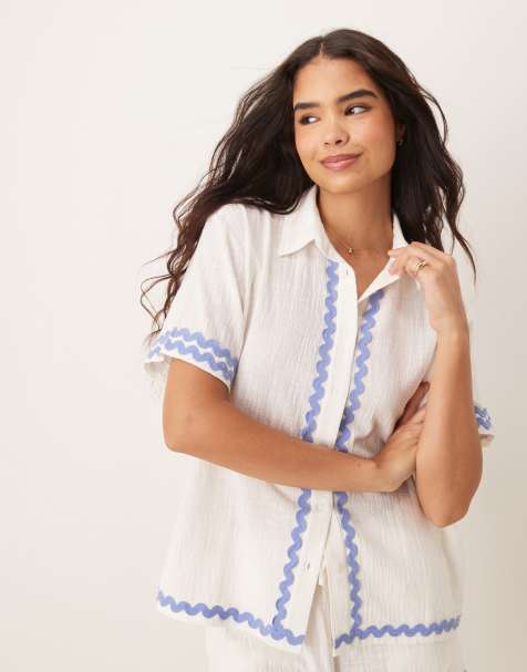 Iisla & Bird - Camicia da mare a maniche corte bianca con finiture a zig-zag in coordinato - view 1