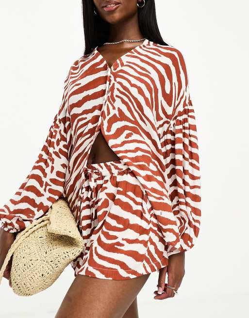 Iisla & Bird - Camicia da mare con stampa zebrata color ruggine in coordinato 