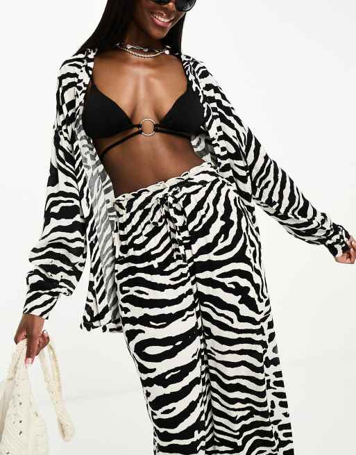 IIsla & Bird - Chemise d'ensemble de plage à manches longues avec zébrures - Noir et blanc  