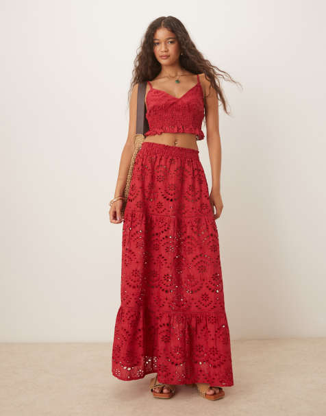 Iisla & Bird - Co-ord strandset van broderie in kersenrood - view 1