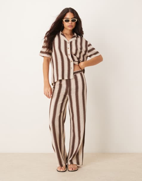 Iisla & Bird crochet beach co-ord in brown and cream - view 1
