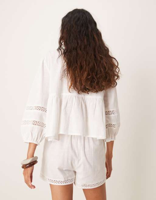 Iisla & Bird crochet panel beach short in white - part of a set