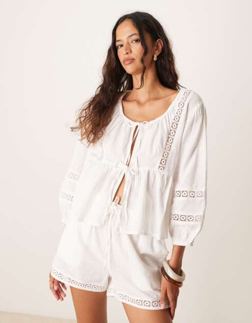 Iisla & Bird crochet panel beach short in white - part of a set