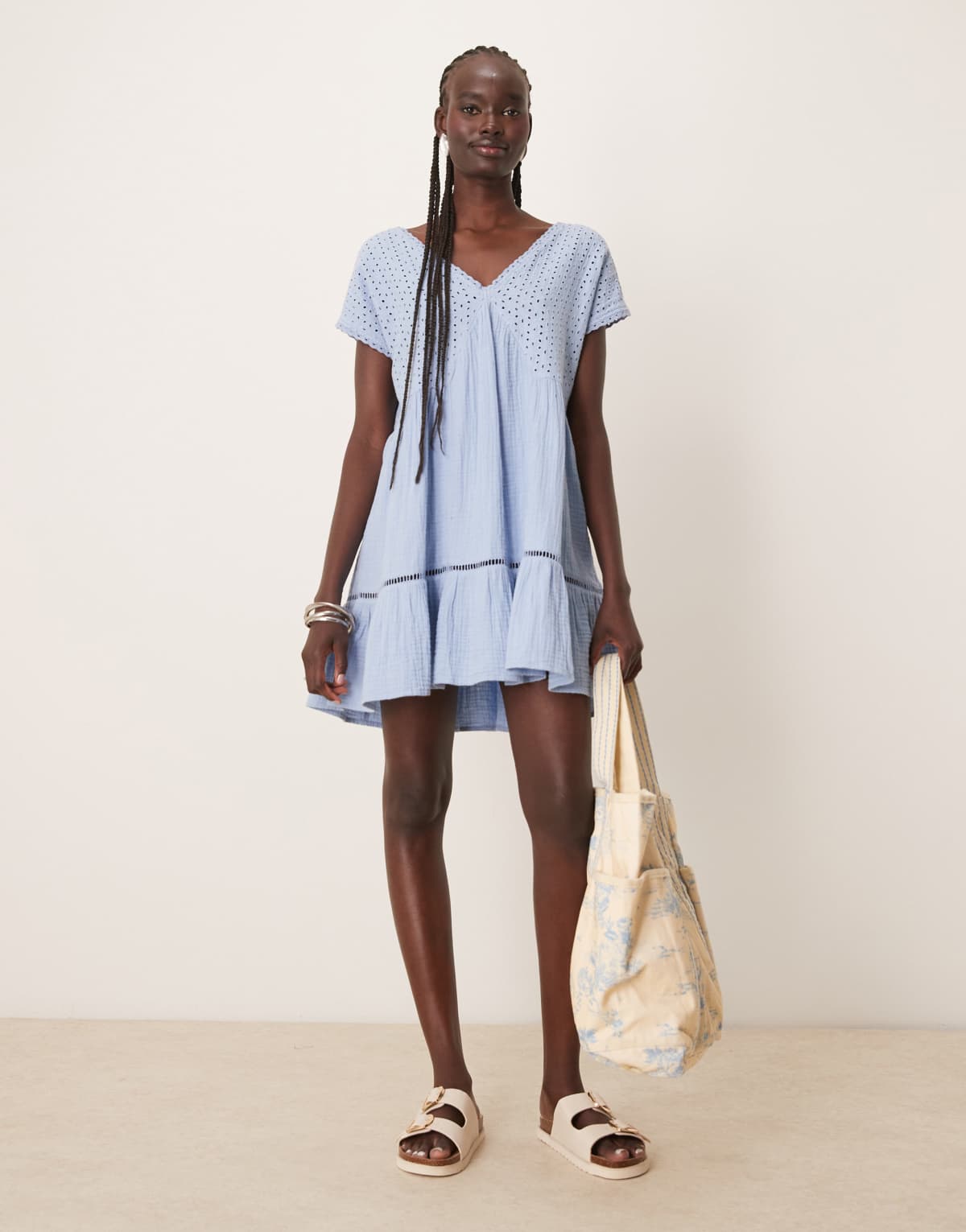 Iisla & Bird crochet panel mini beach dress in blue