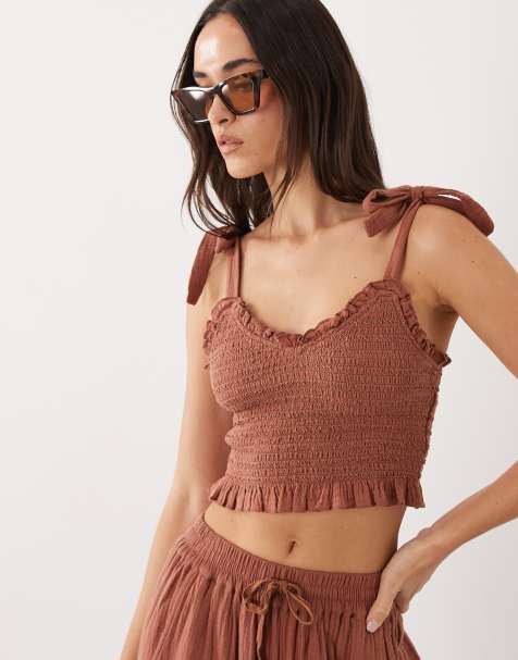 Iisla & Bird - Crop top noué - Marron moka - view 1