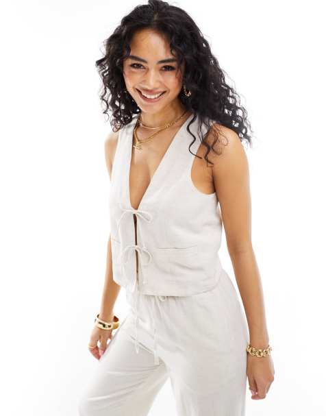 Iisla & Bird double tie beach waistcoat co-ord in stone - view 1