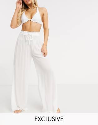 white beach pants drawstring