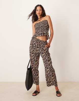 Iisla & Bird Iisla & Bird embroidery beach trouser co-ord in leopard print-White