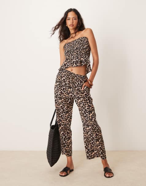Iisla & Bird embroidery beach trouser co-ord in leopard print - view 1