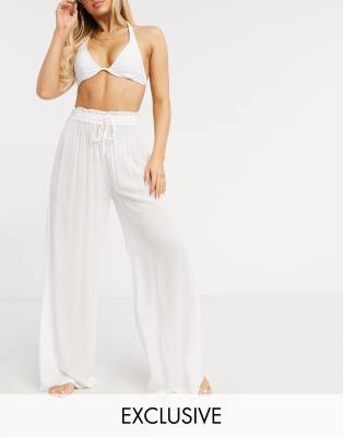 Iisla & Bird IIsla & Bird Exclusive beach drawstring trouser in white