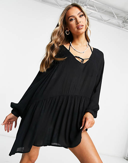 Women Iisla & Bird Exclusive mini beach swing dress in black 