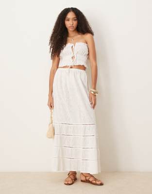 eyelet ruched tiered beach skirt in white