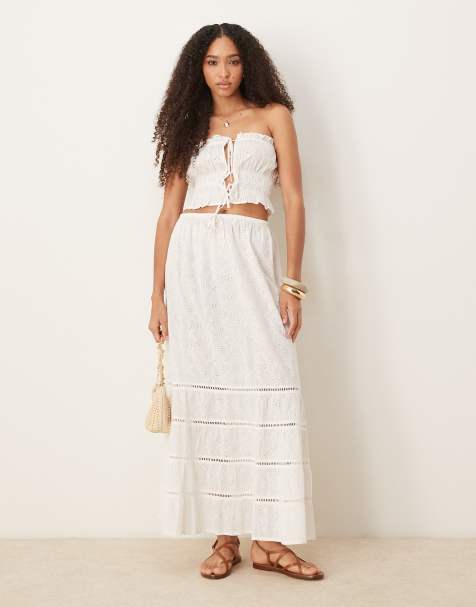 Iisla & Bird eyelet ruched tiered beach skirt in white - view 1