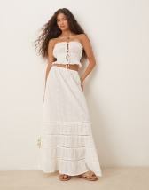 Pieces boho tiered maxi skirt in white