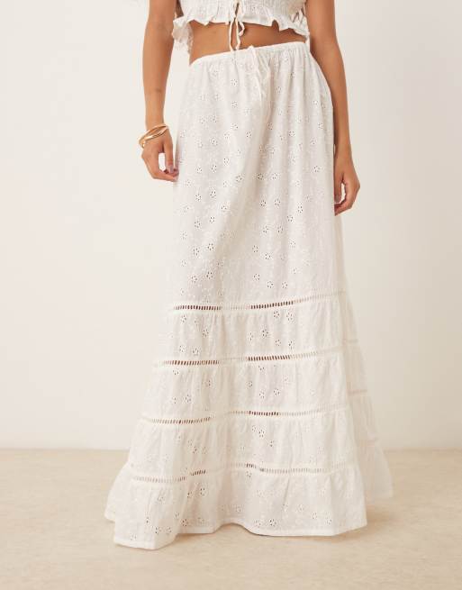 Iisla & Bird eyelet ruched tiered beach skirt in white