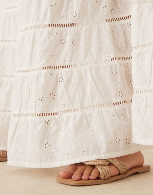 Iisla & Bird eyelet ruched tiered beach skirt in white