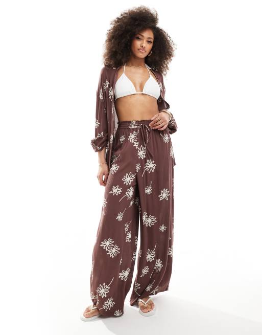 Iisla & Bird flower print beach pants in brown (part of a set)