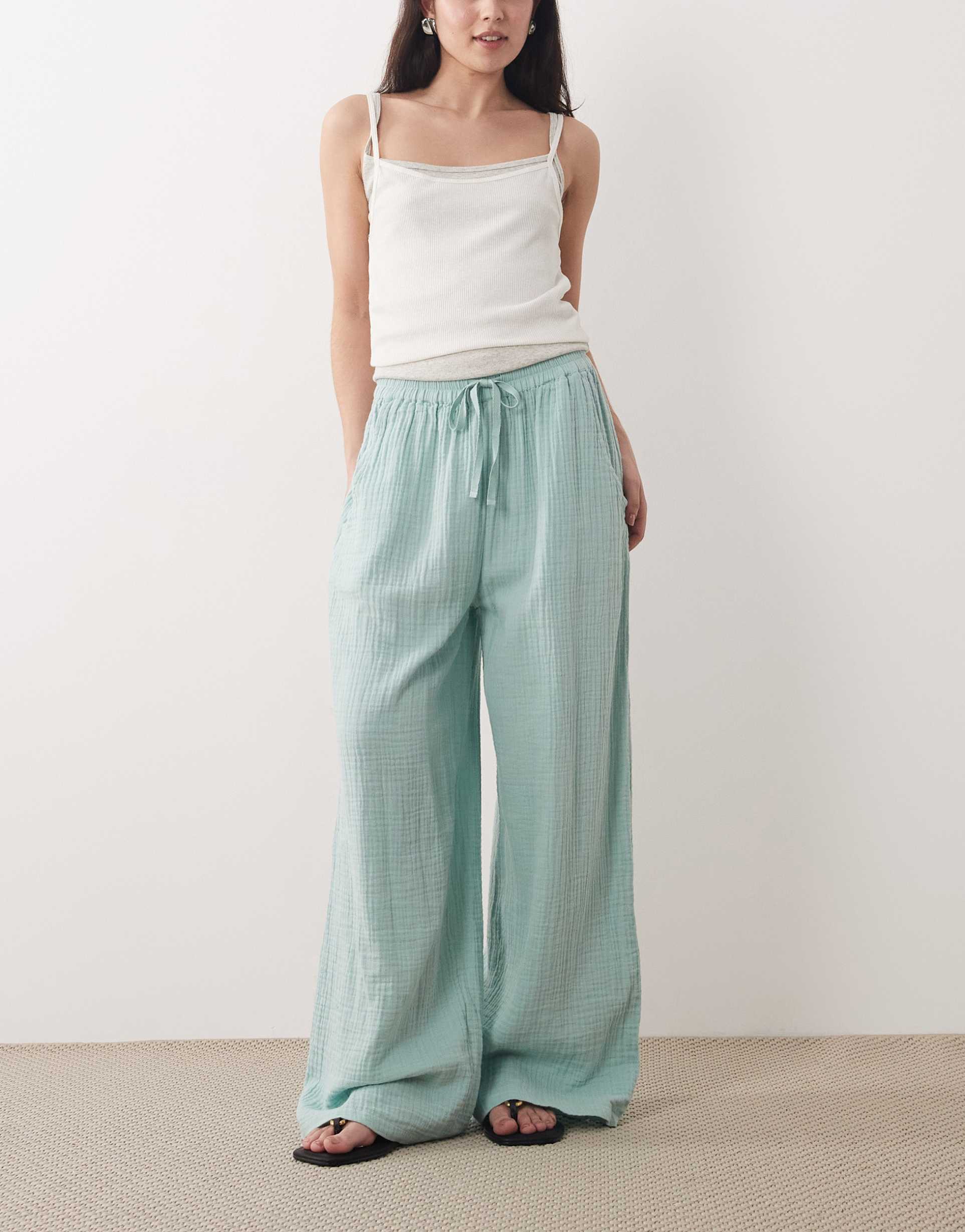 iisla & bird flowy wide leg pants in dusky blue